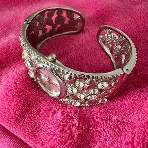 Elegant Silver Crystal Cuff Watch